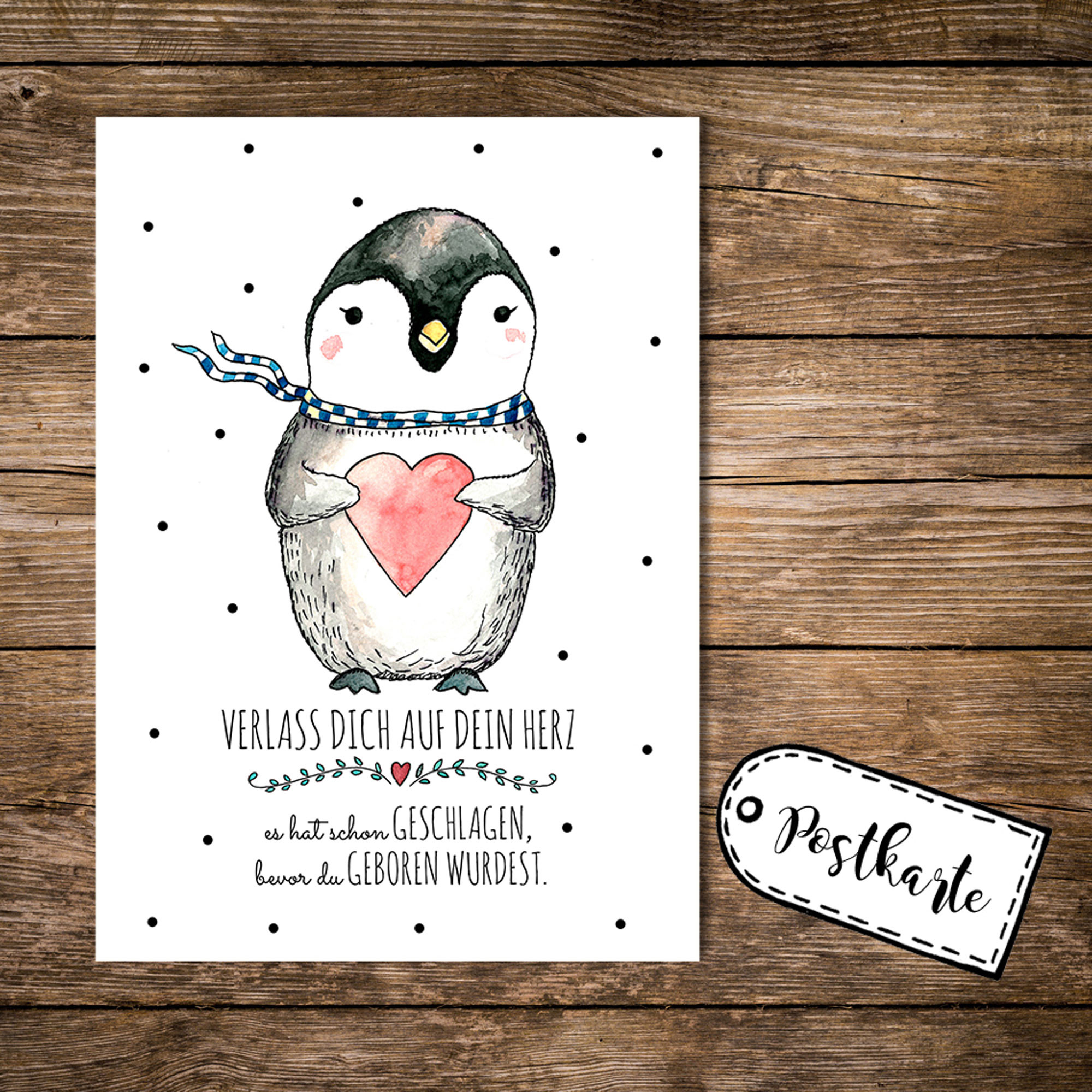 31+ Spruch bester papa , A6 Postkarte Pinguin mit Herz und Spruch verlass dich auf dein Herz... pk09 Wandtattoos
