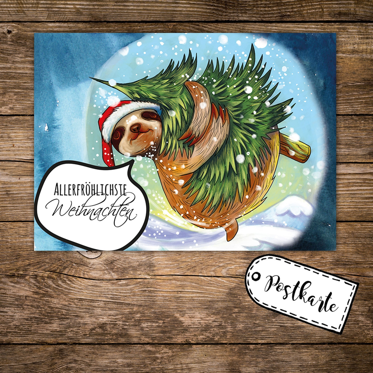 A6 Weihnachtskarte Postkarte Weihnachten Print mit Faultier und Spruch