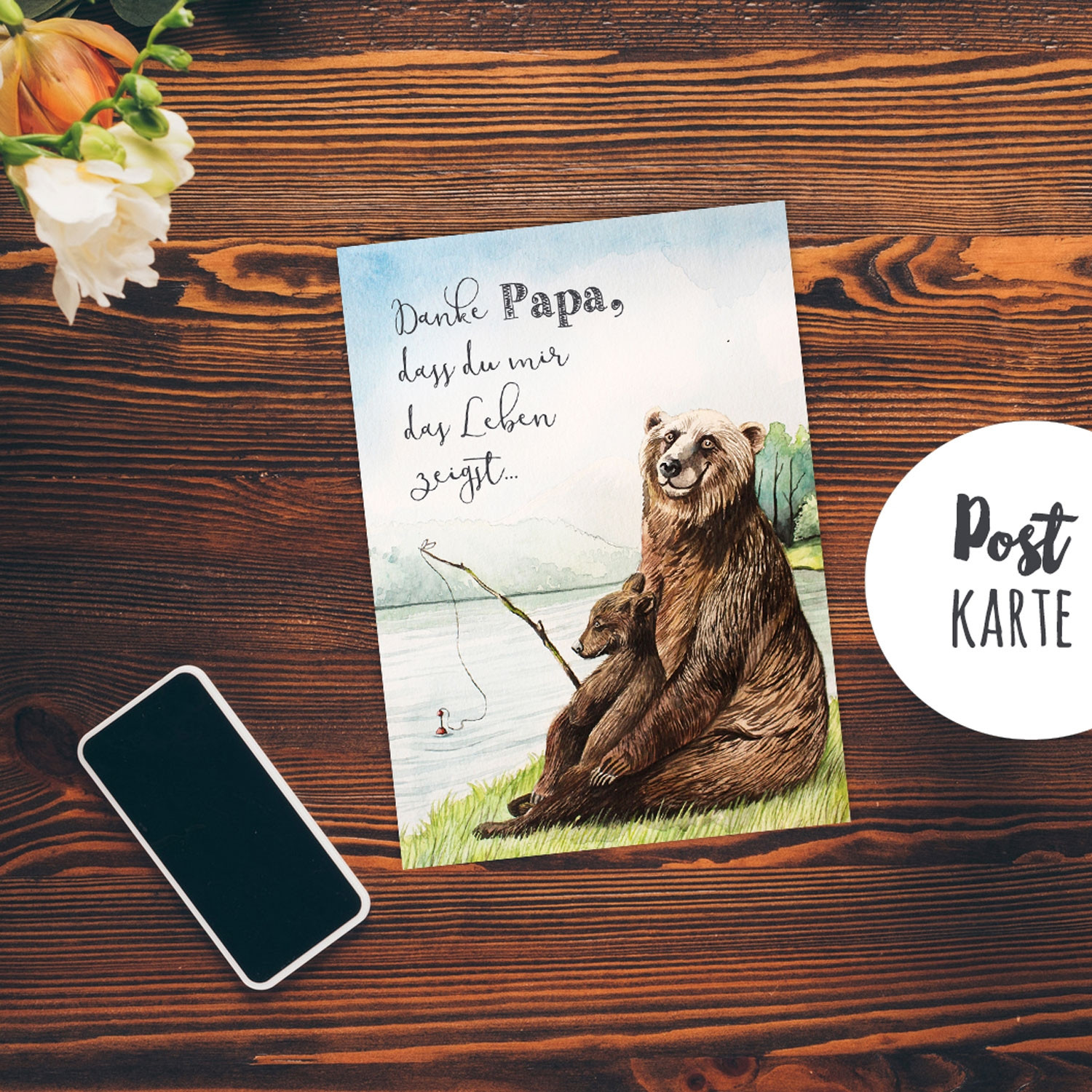 A6 Vatertagskarte Postkarte Print Baren Papa Kind Angeln Mit Spruch Danke Pk180 Wandtattoos Elfentur Tassen