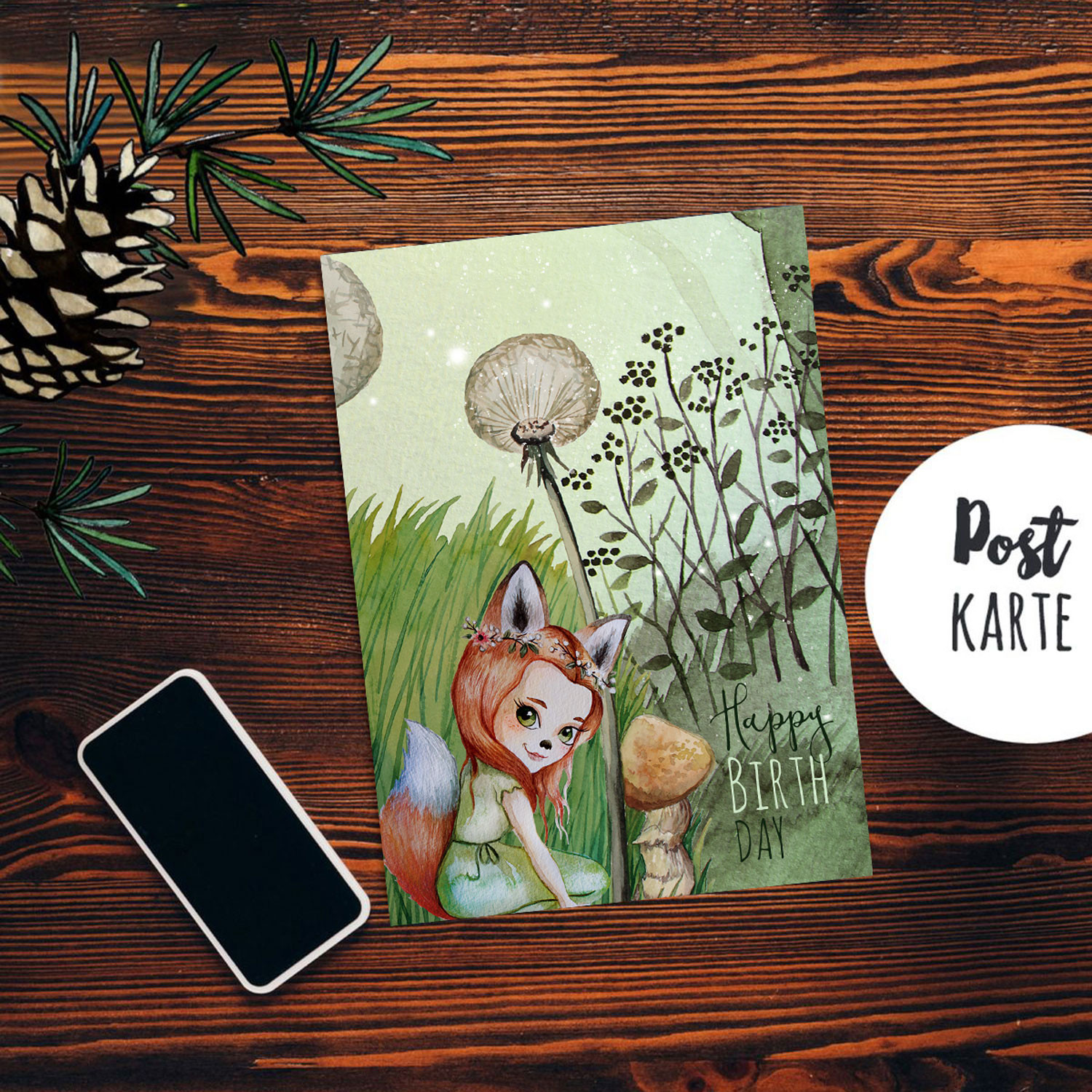 A6 Geburtstagskarte Postkarte Fuchs Indianerfuchs Have a magical Birthday pk234 