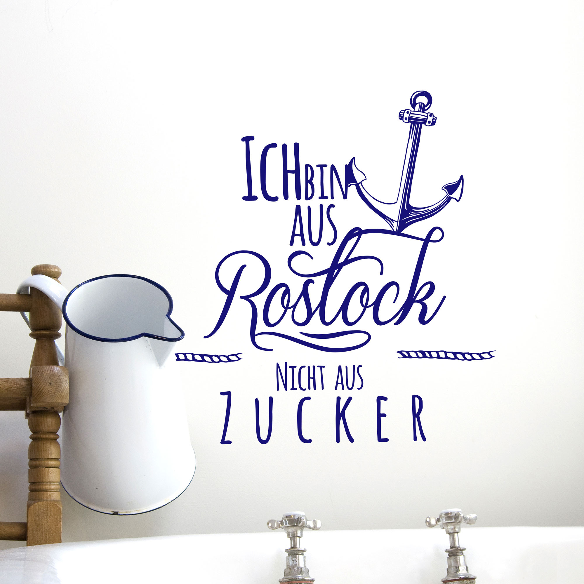Wandtattoo maritim Anker Tau und Spruch Ich bin aus Rostock nicht aus