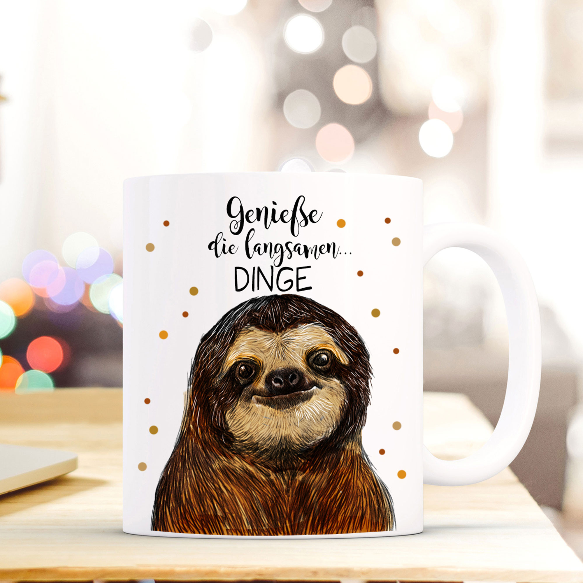 Tasse Becher Faultiertasse Faultier mit Spruch Zitat genieße die langsamen Dinge ts411