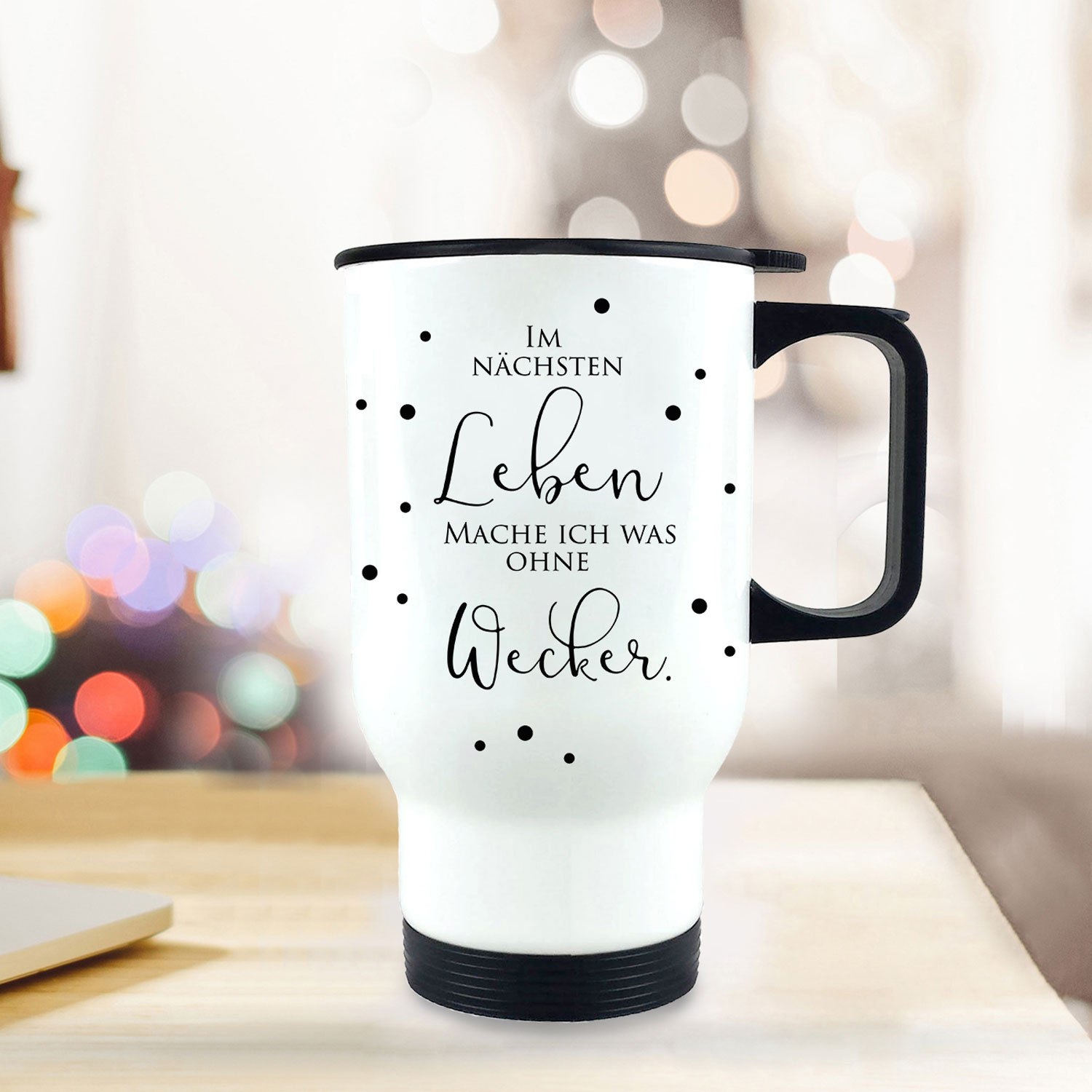 Thermobecher Isolierbecher Bedruckt Mit Spruch Nachsten Leben Ohne Wecker Individuell Thermo Trinkbecher Schwaze Punkte Tb167 Wandtattoos Elfentur Tassen