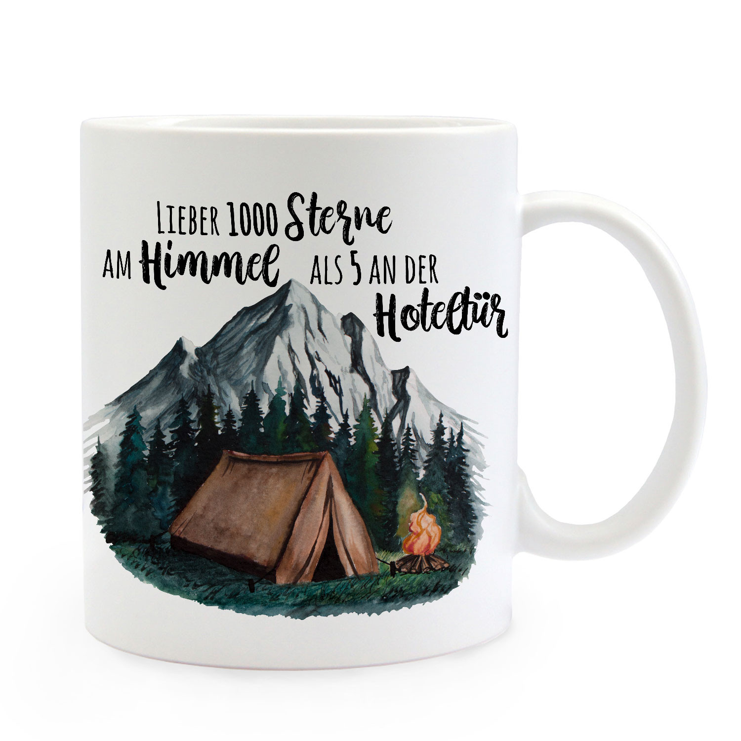 Tasse Becher Zelt campen Wildnis Wald Berge & Spruch Lieber 1000 Sterne