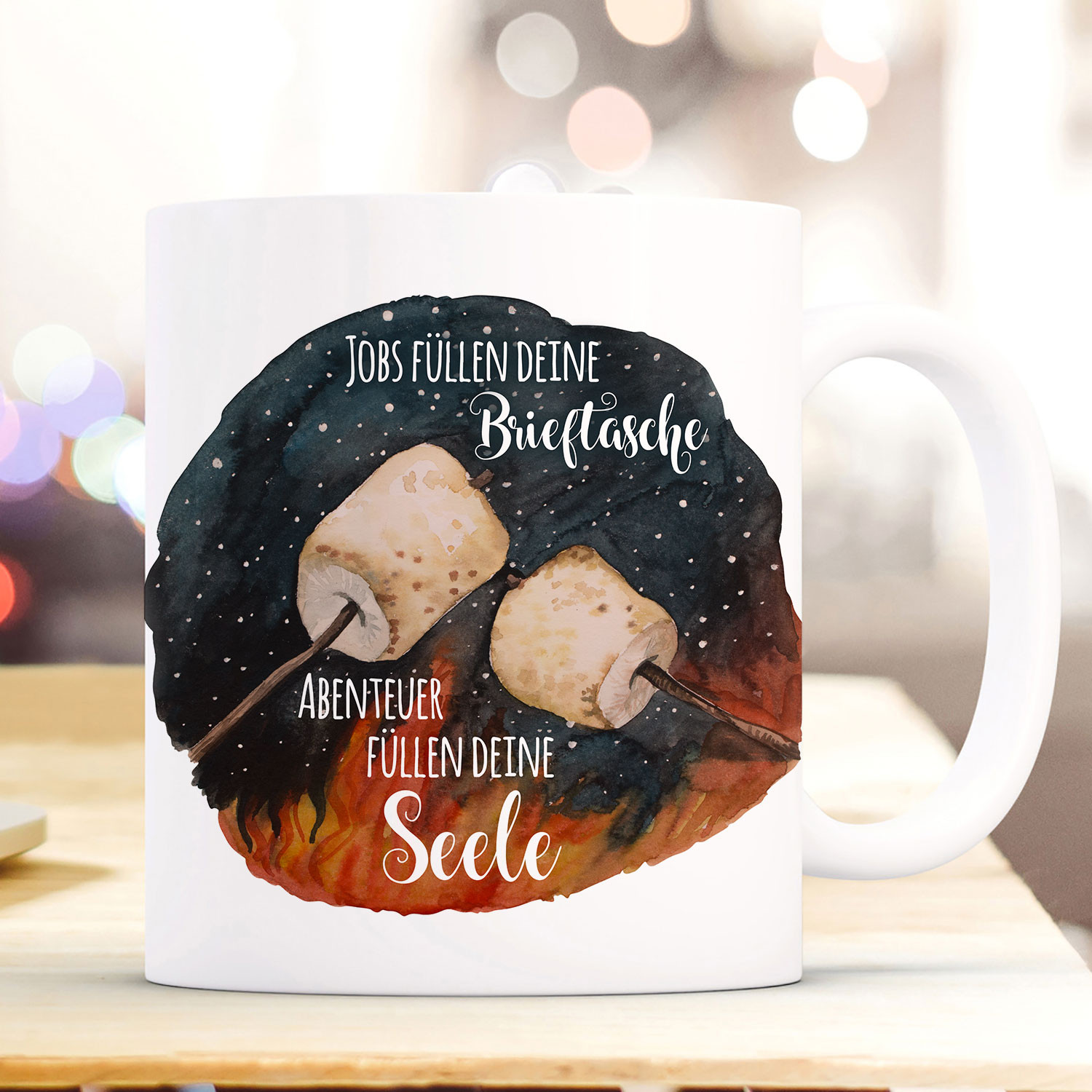 Tasse Becher Marshmallows & Spruch Jobs füllen Brieftasche Abenteuer deine Seele Kaffeebecher Geschenk Spruchbecher ts1005 ~ Wandtattoos Elfentür, Tassen