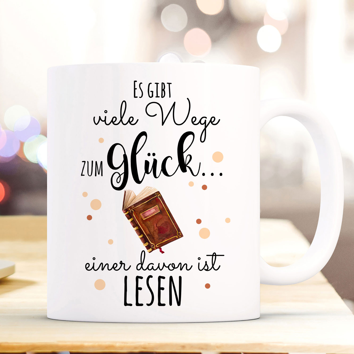 Tasse Becher Kaffeetasse Kaffeebecher mit Buch Punkte & Spruch viele