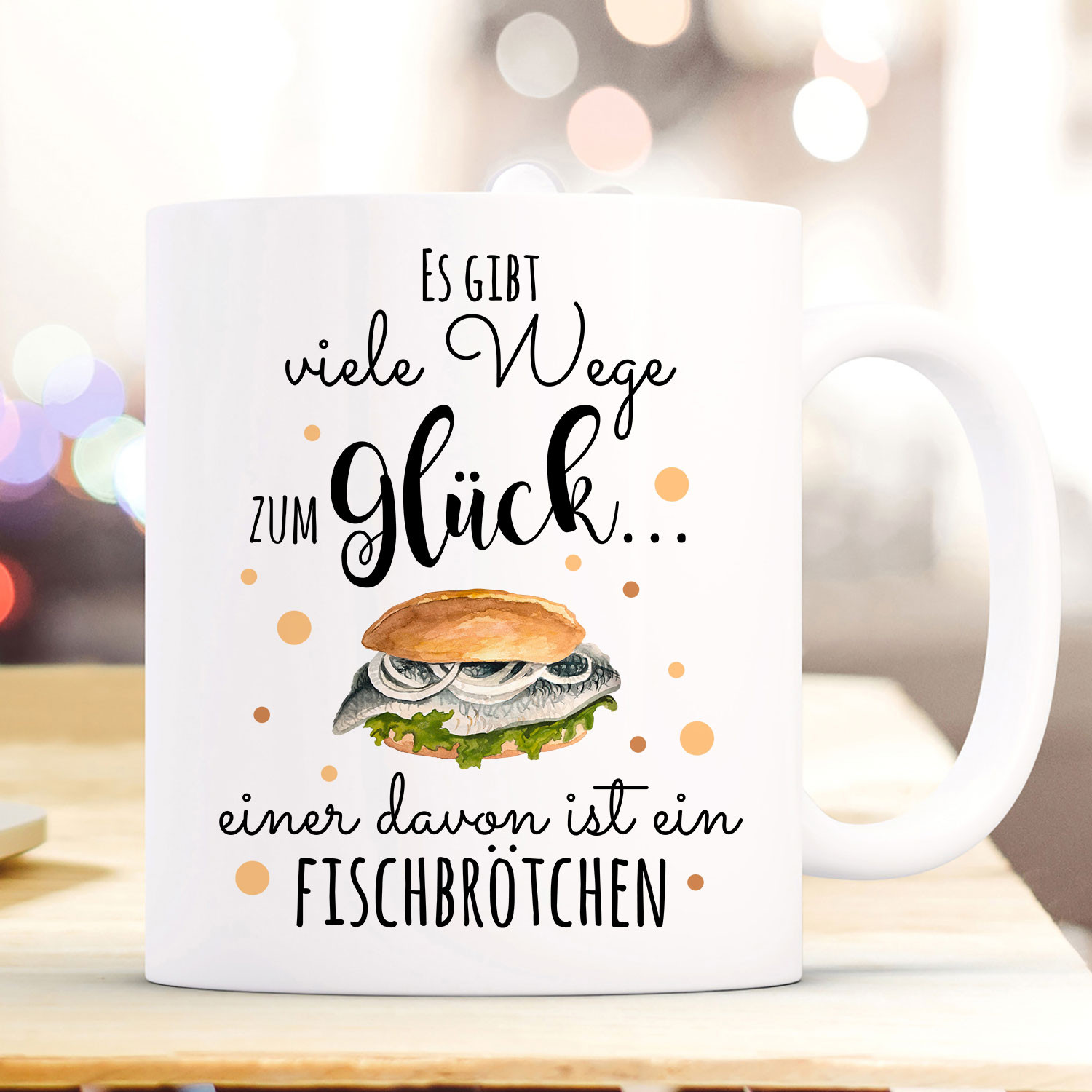 Tasse Becher Kaffeetasse Kaffeebecher mit Fischbrötchen & Spruch viele
