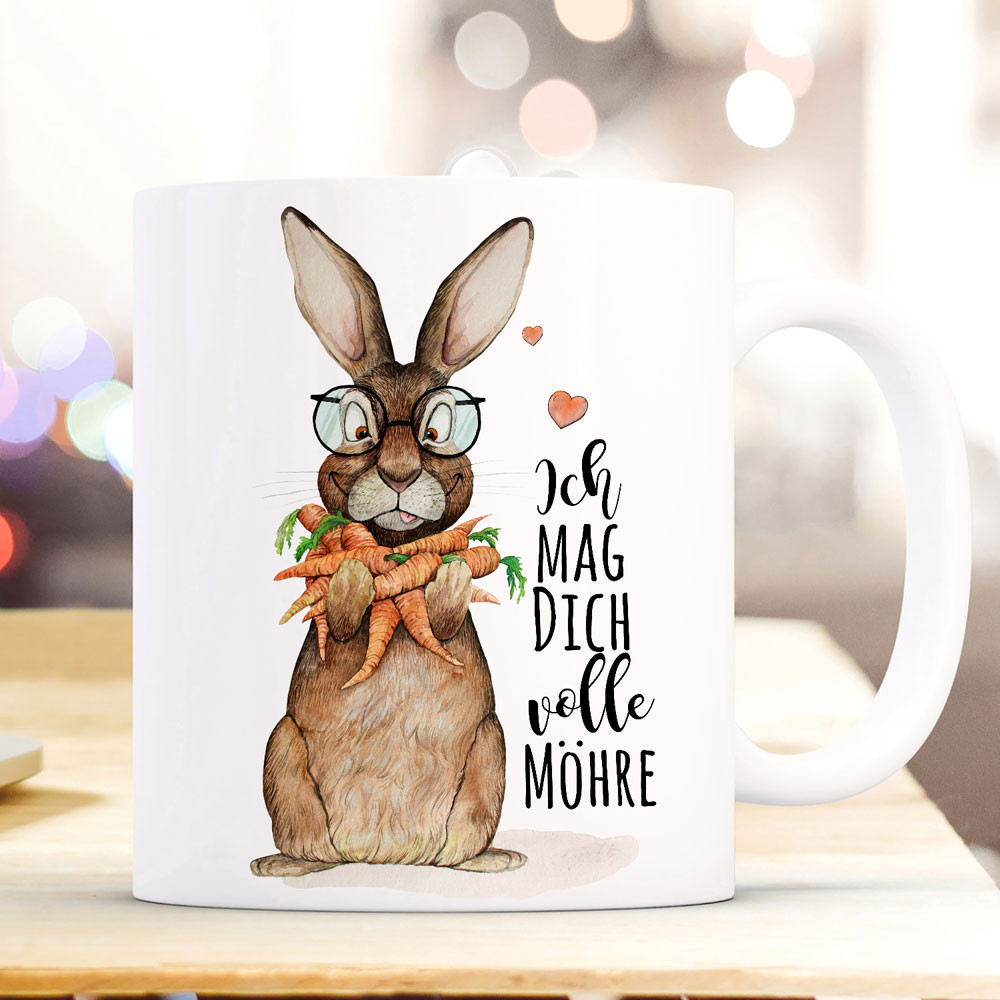 Tasse Hase Häschen mit Karotten Möhren und Spruch Ich mag dich volle Möhre ts1121 Wandtattoos