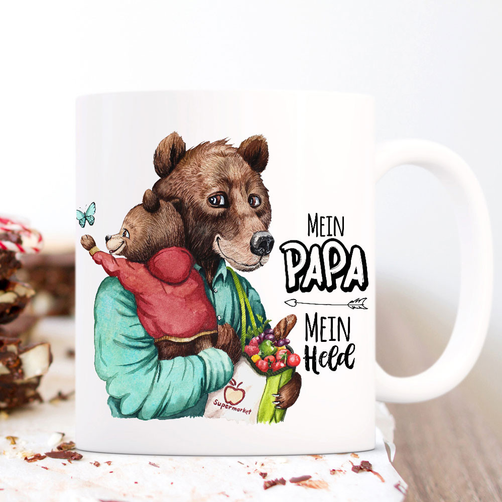 Tasse Becher Bär Bärenpapa Papa mit Bärenjunge & Spruch Mein Papa Mein