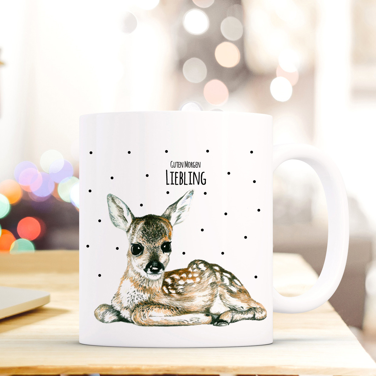 Tasse Reh Rehkitz Bambi Mit Punkten Und Spruch Guten Morgen
