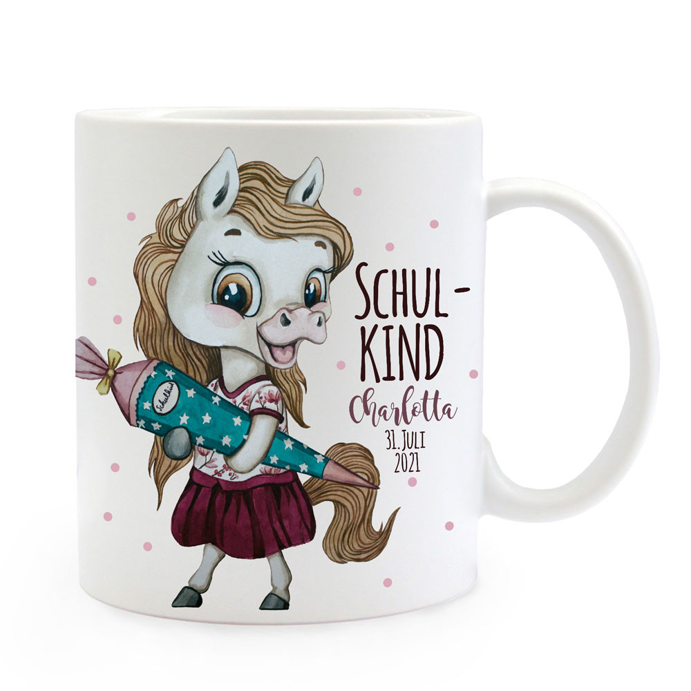 Schulkind Tasse 2025 Mit Regenbogen - Personalisierter Becher Zur Einschulung Mit Geschenkanhänger