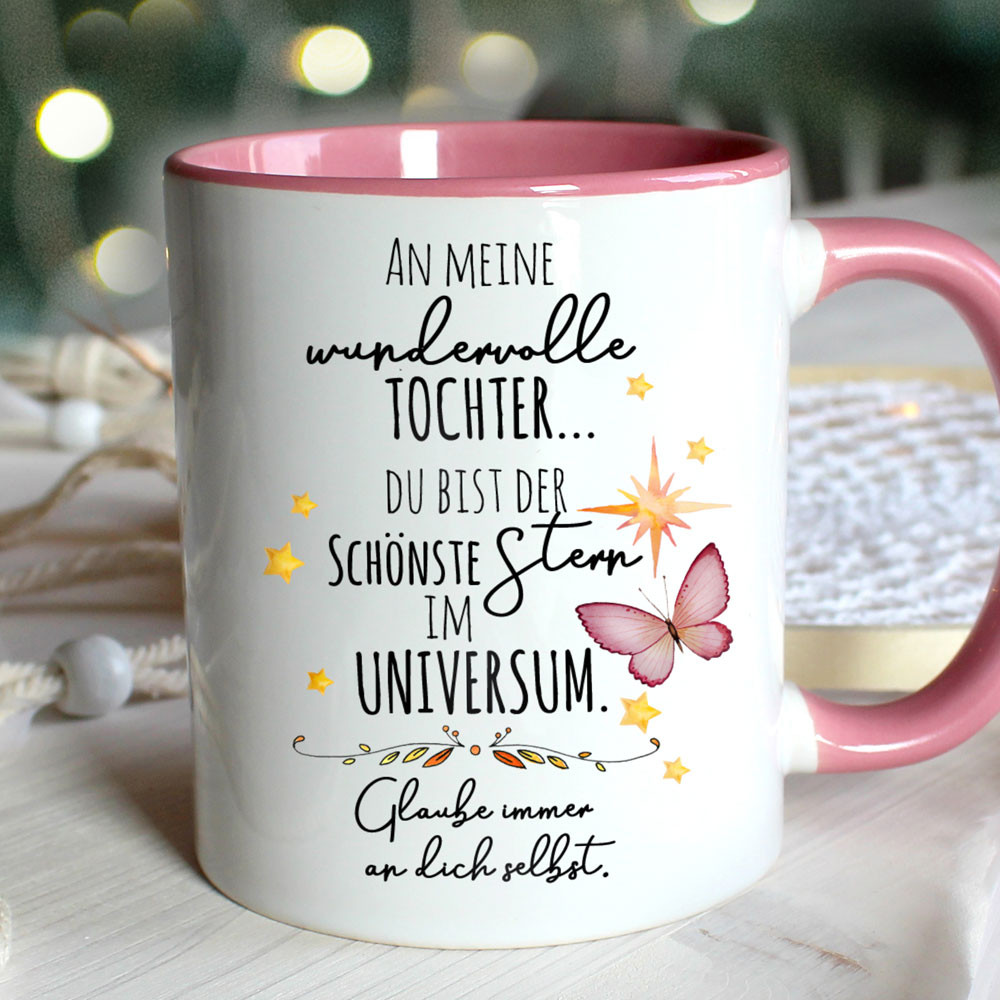 Tasse Becher mit Spruch wundervolle Tochter schönster Stern im