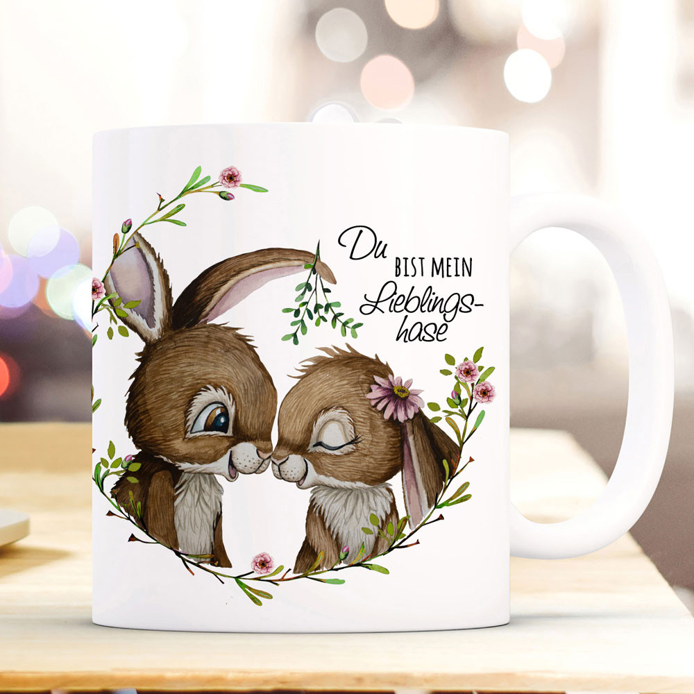 Tasse Emaille Hase Häschen Hasenpaar Paar Spruch Du bist mein