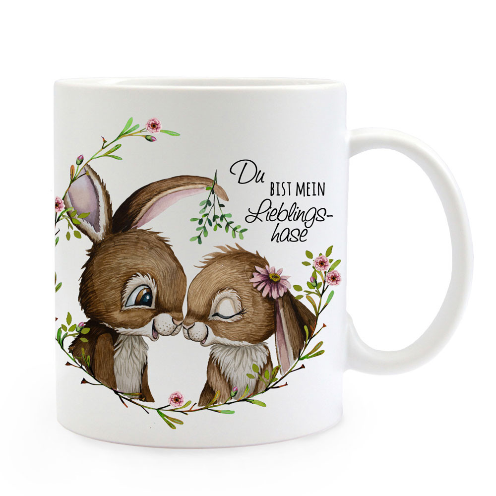 Tasse Emaille Hase Häschen Hasenpaar Paar Spruch Du bist mein