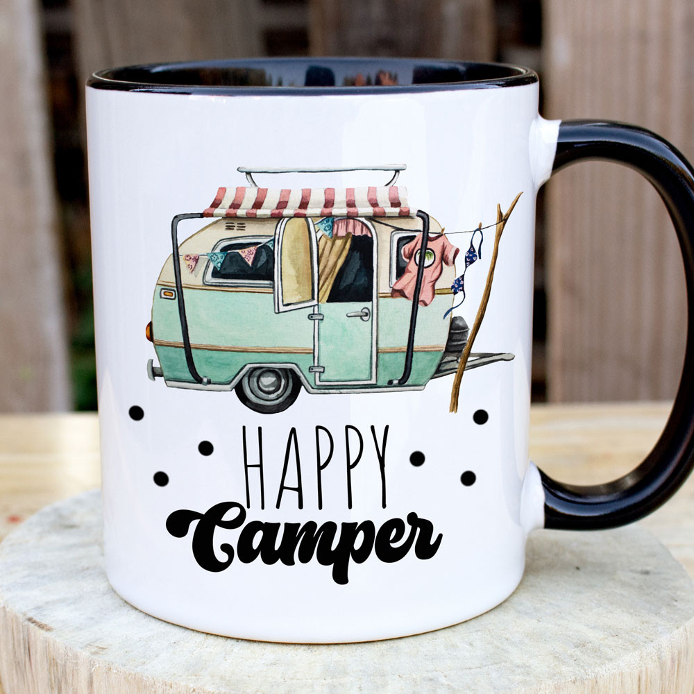 Tasse Becher in schwarz/weiß Kaffeetasse Kaffeebecher Camping