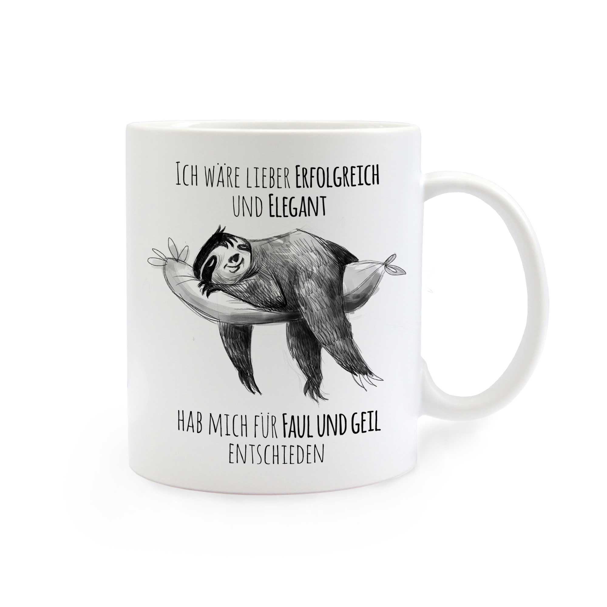 Tasse Faultier mit Spruch erfolgreich und elegant faul und geil ts275