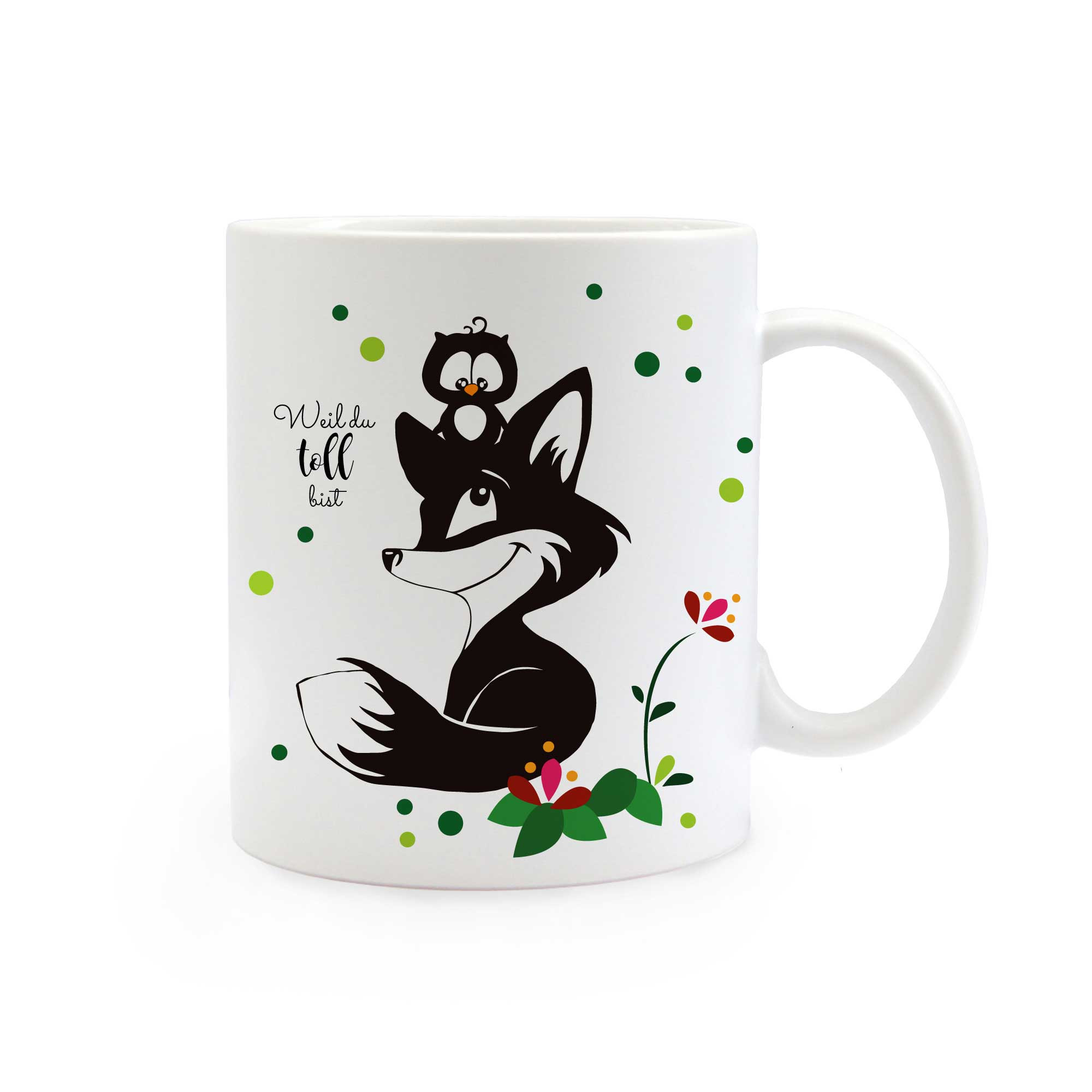 Tasse Fuchs und Eule mit Blumen Punkten und Spruch weil du toll bist ts311 Wandtattoos