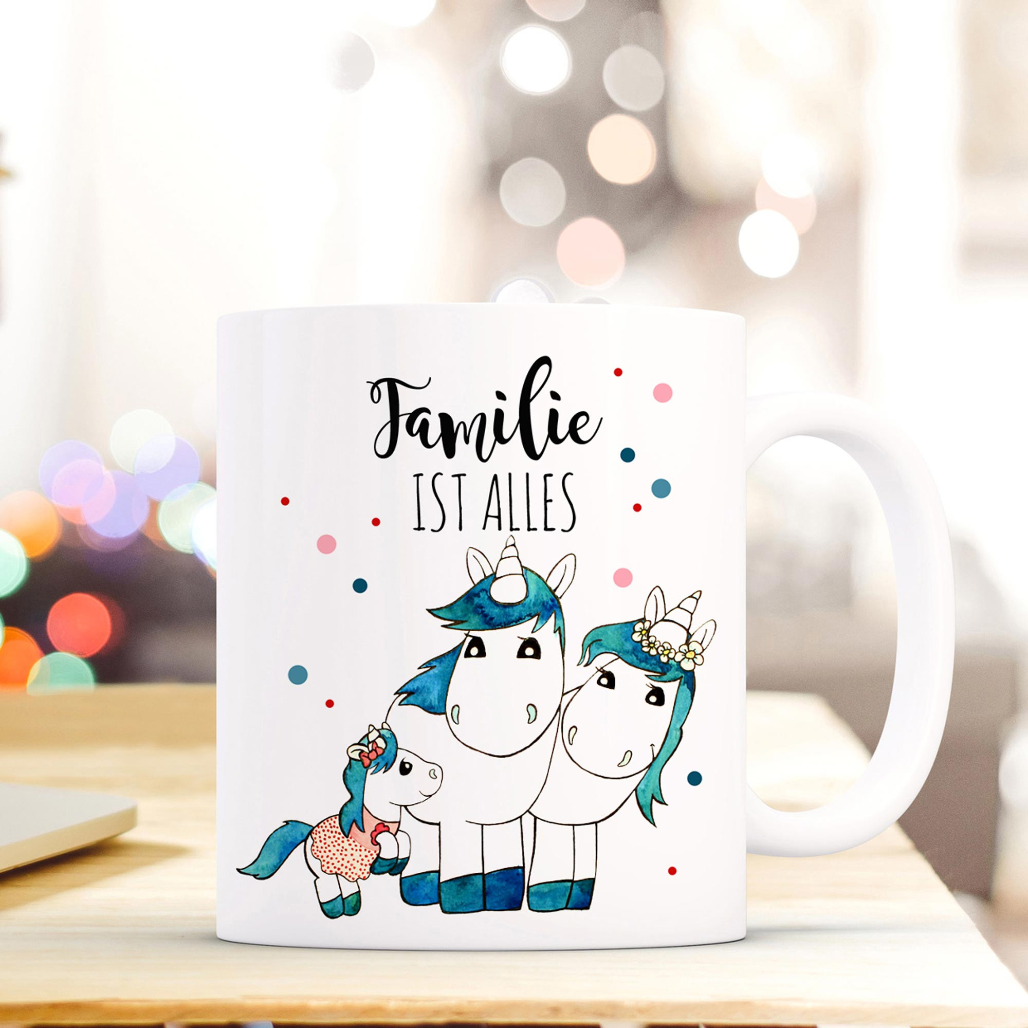 Einhorntasse Tasse Becher Einhörner Einhorn Familie mit Spruch Familie ist alles ts371