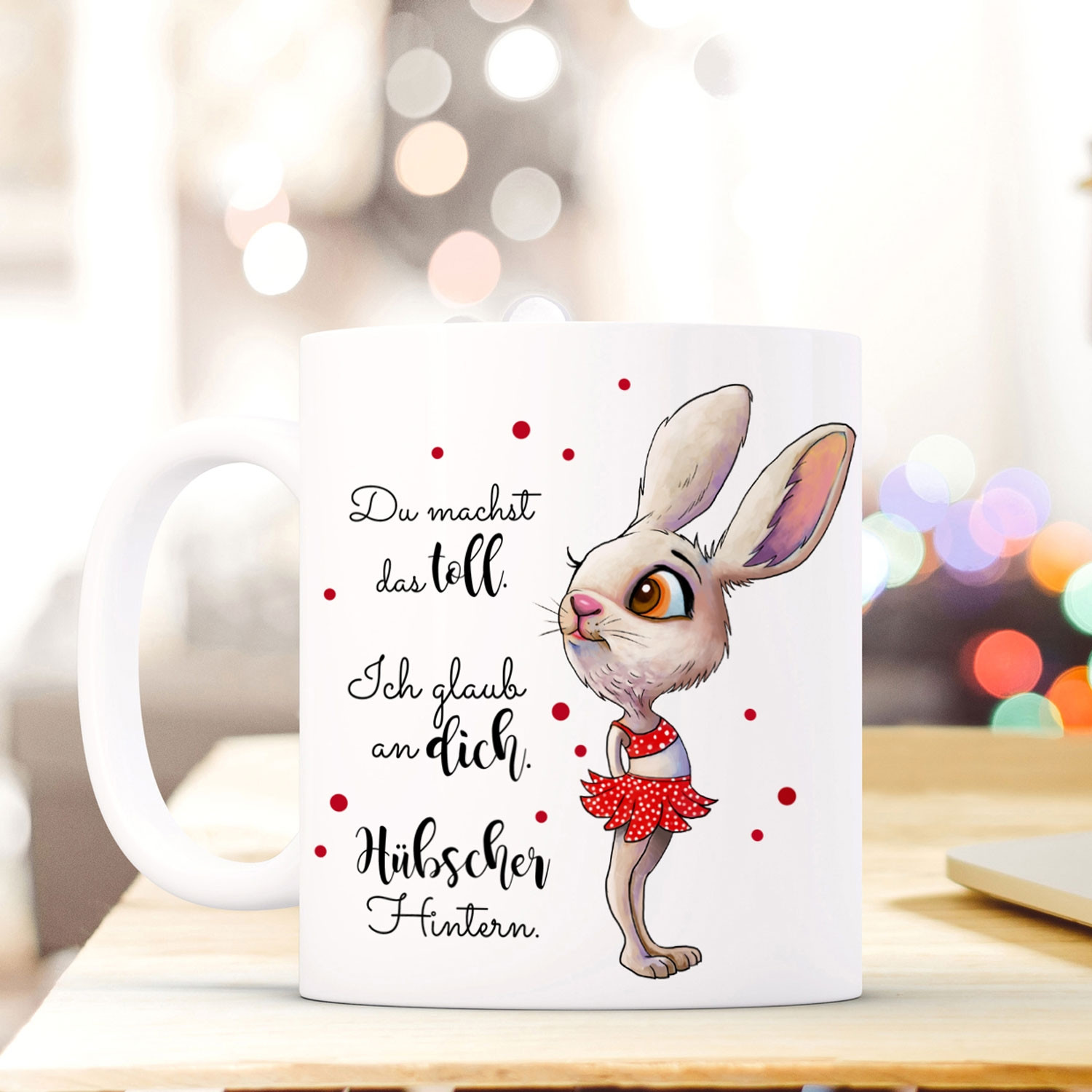 Tasse mit Spruch Becher Kaffeetasse Kaffeebecher Bunny Hase mit Punkten