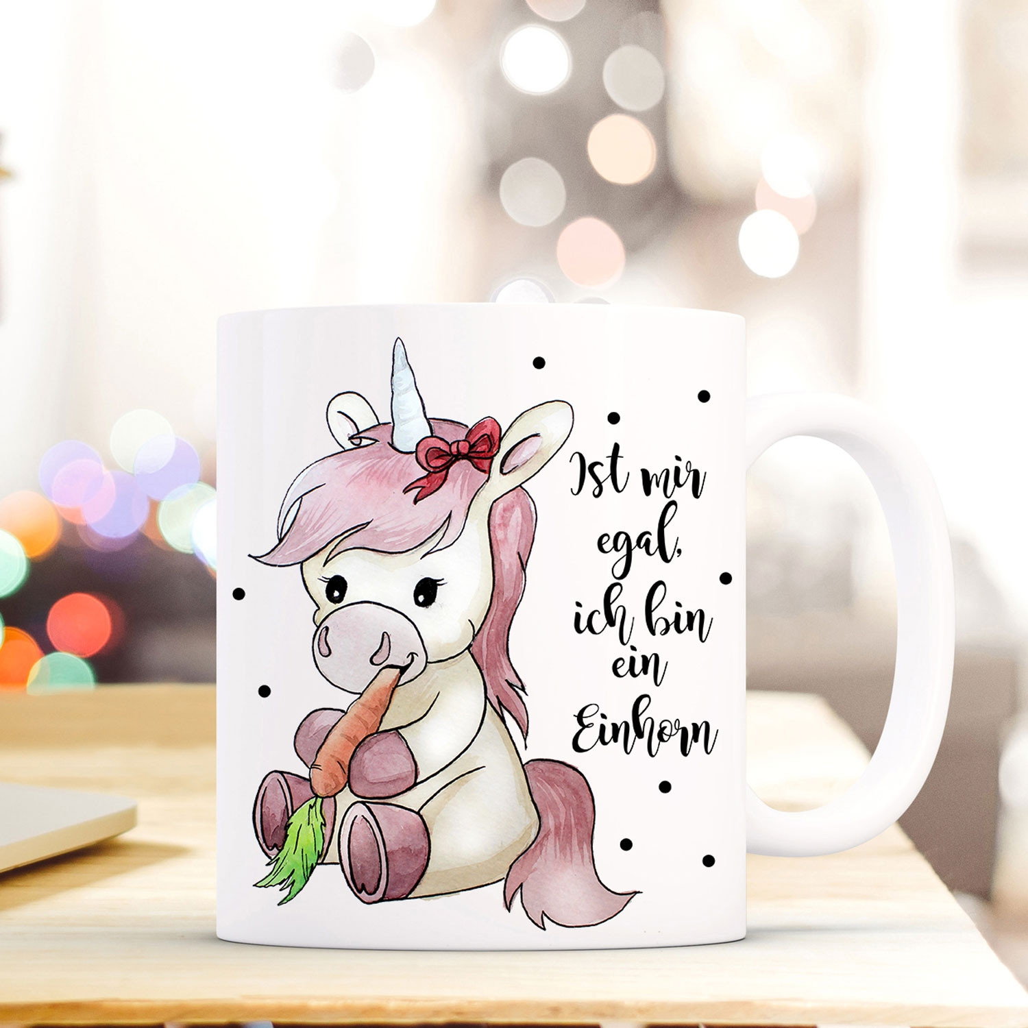Tasse Becher süßes Einhorn Kaffeetasse Kaffeebecher mit Punkte & Spruch