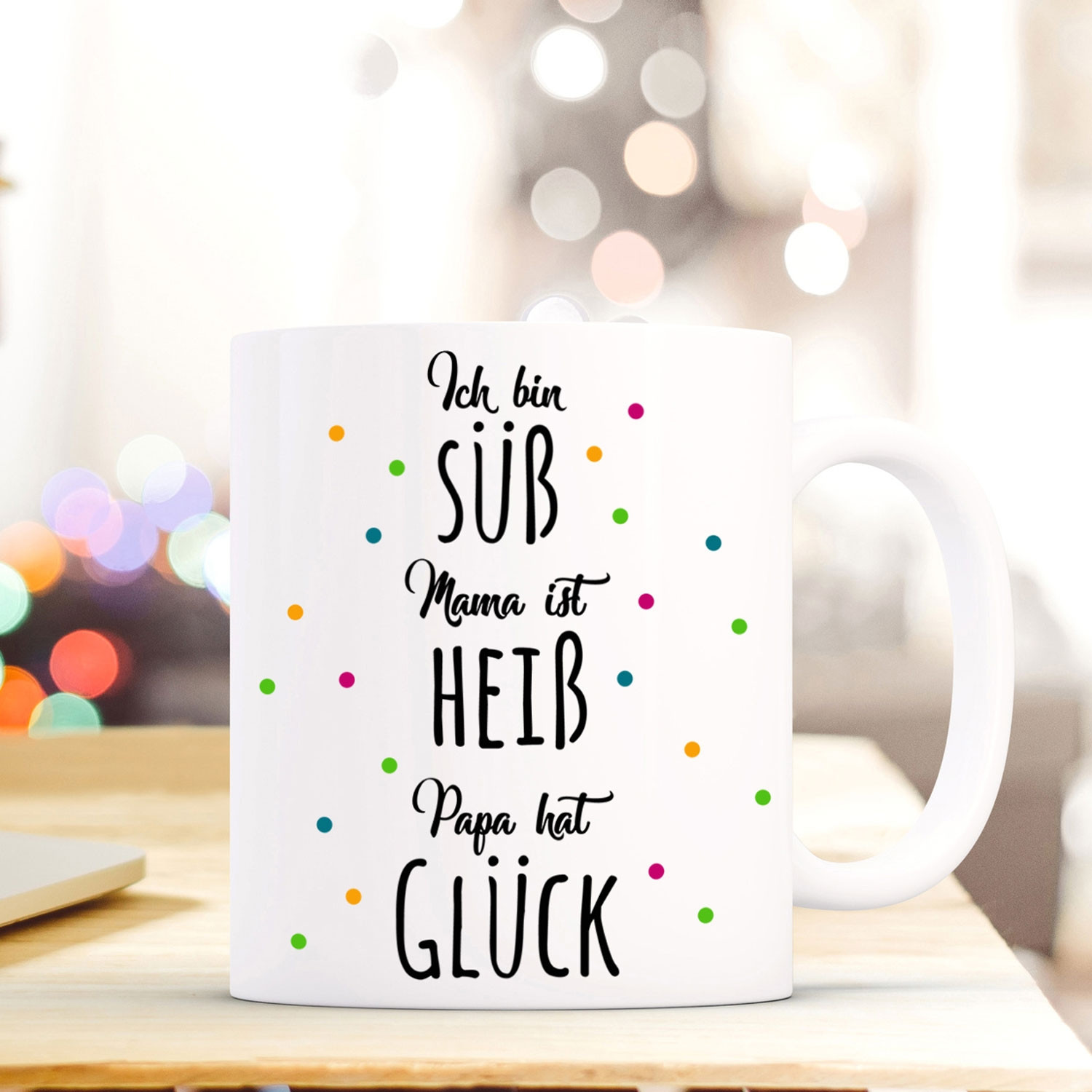 Tasse Becher mit Spruch "Ich bin süß..." & Punkte bunt Zitat Geschenk