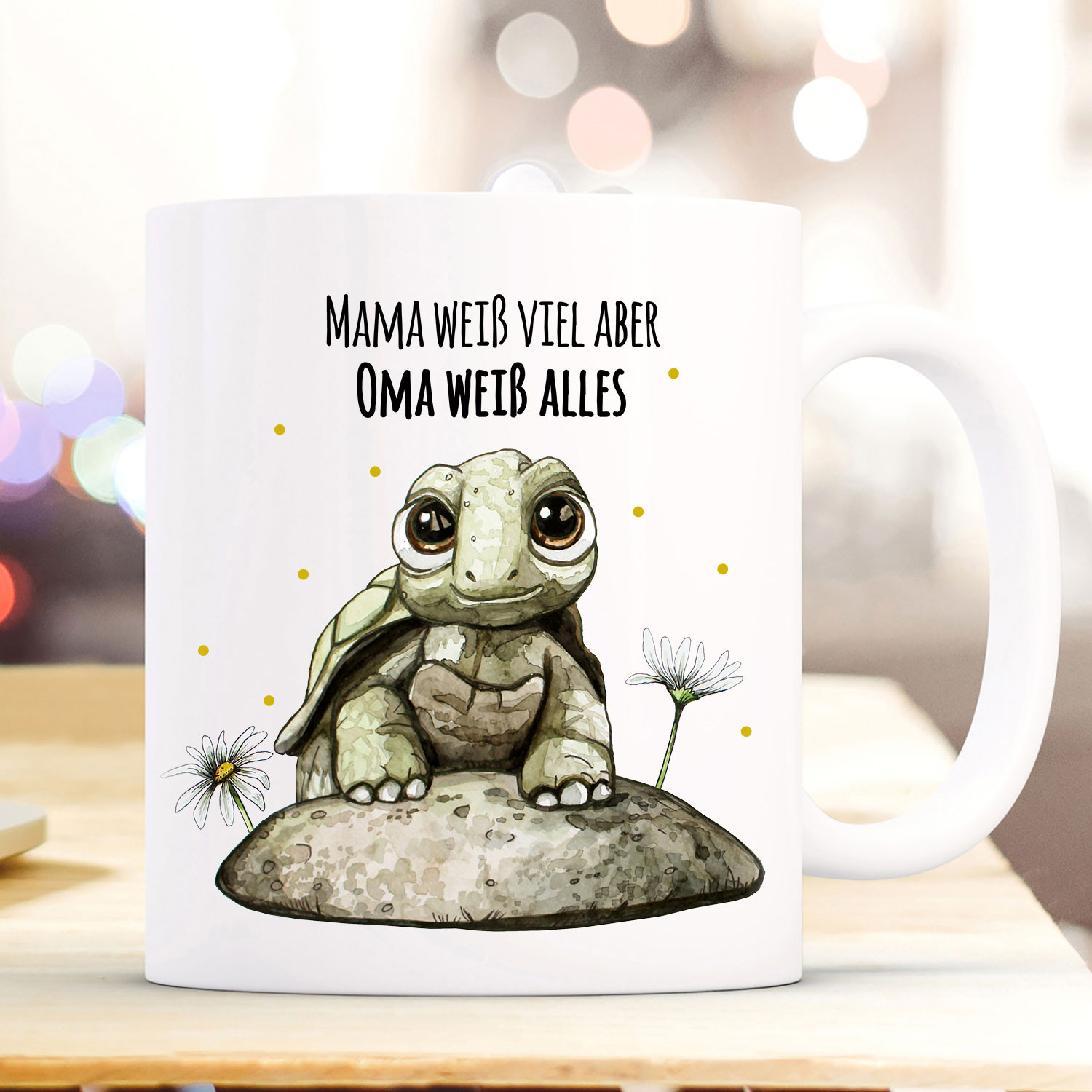 Tasse Becher mit Schildkröte & Spruch Mama weiß viel Oma alles