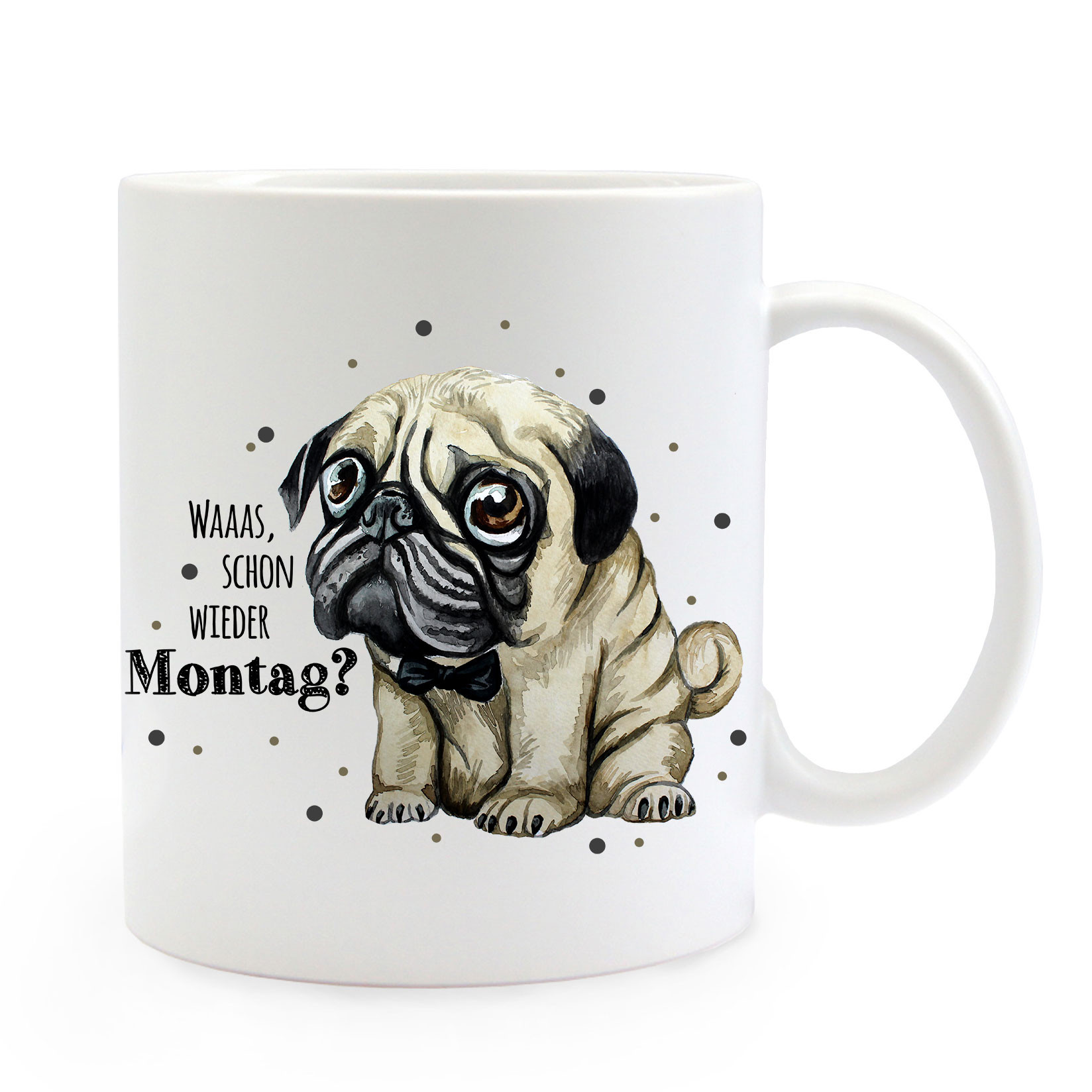 Tasse Becher Motiv Mit Traurigen Mops Hund Spruch Waaas Wieder Montag Kaffeebecher Geschenk Spruchbecher Ts902 Wandtattoos Elfentur Tassen