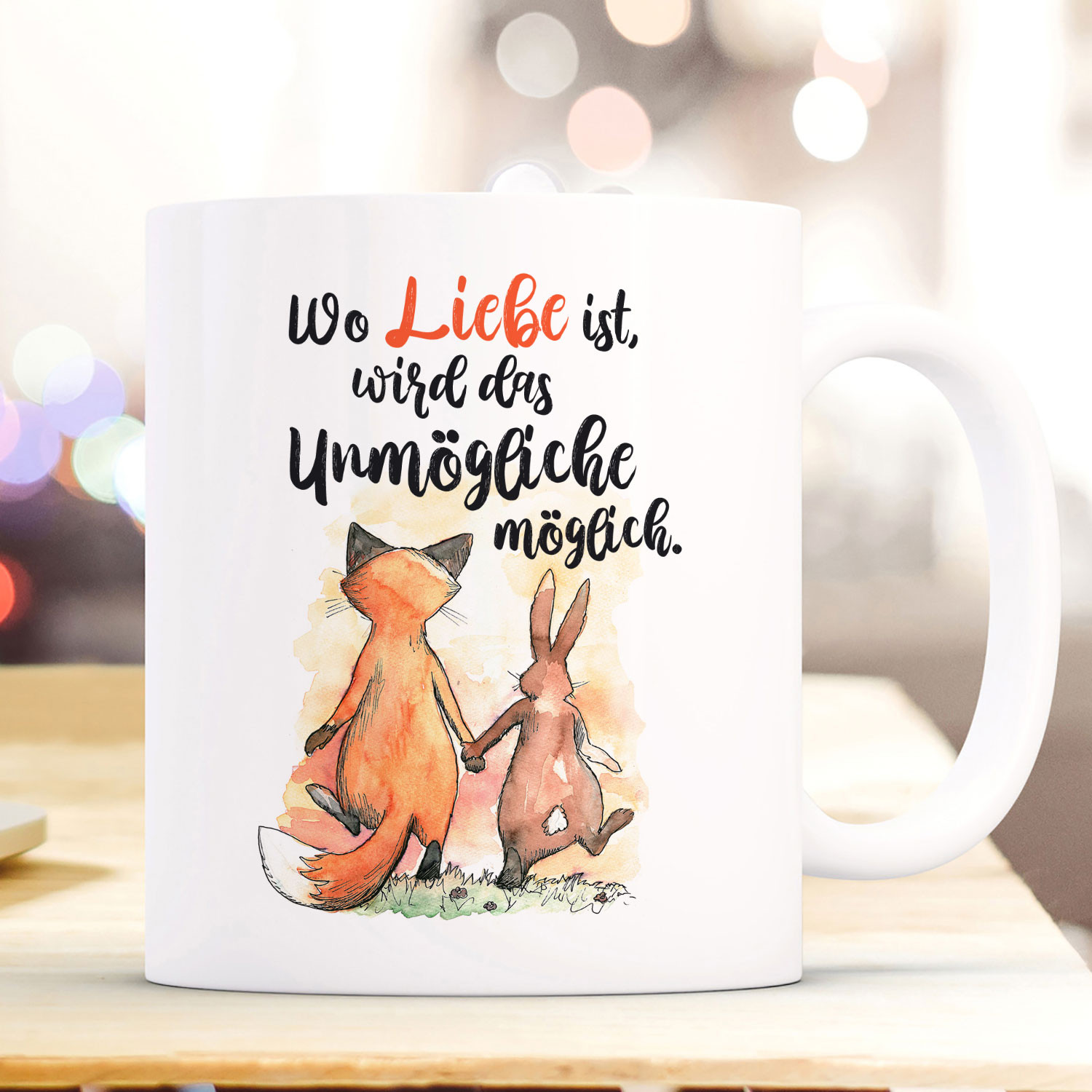 Tasse Becher Motiv Fuchs & Hase Spruch Wo Liebe ist, wird das