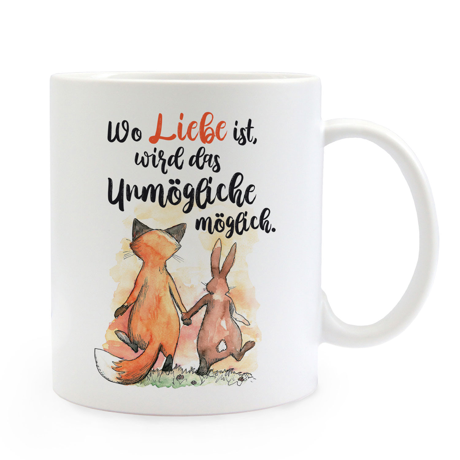 Tasse Becher Motiv Fuchs & Hase Spruch Wo Liebe ist, wird das