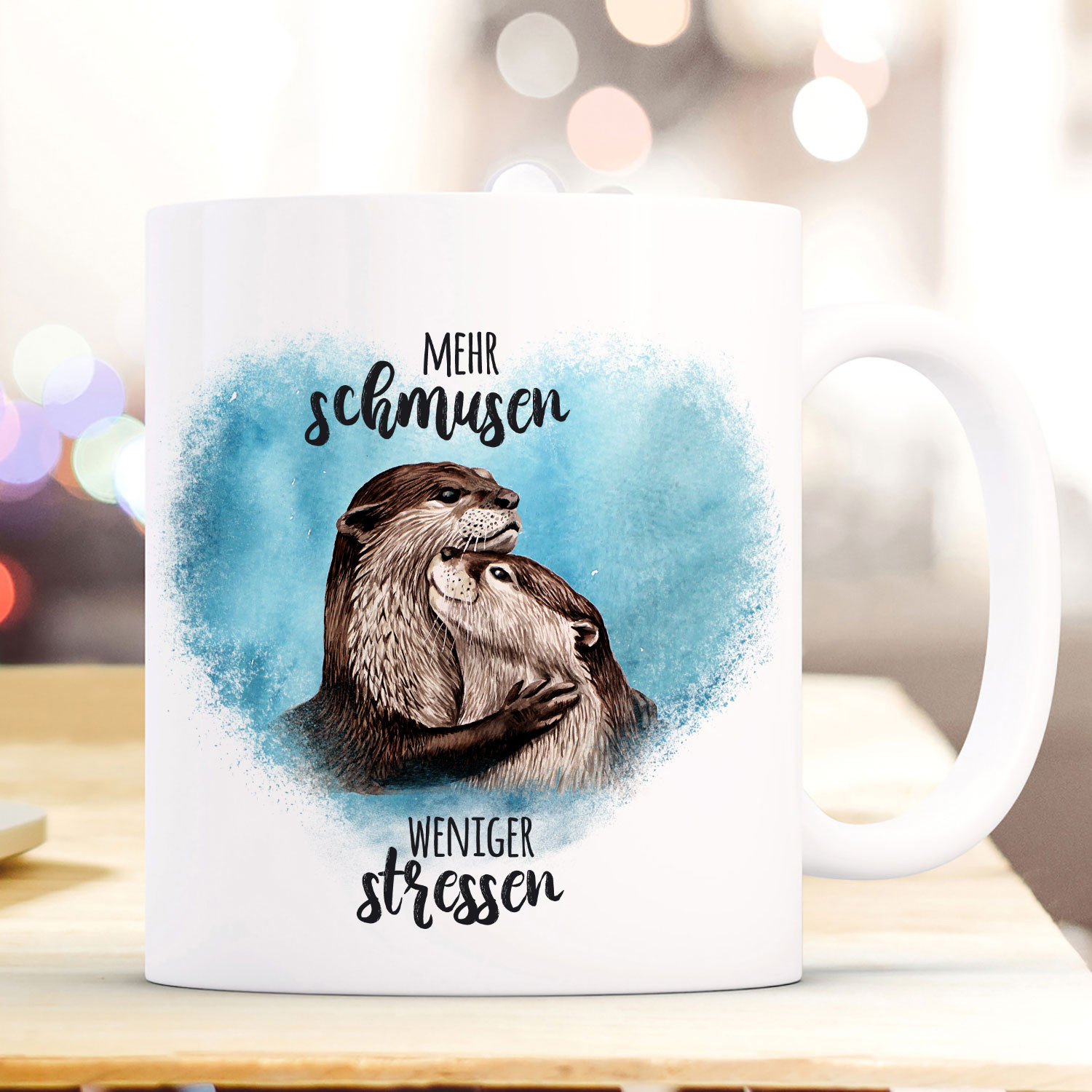Thermobecher Otter Paar blau Spruch Mehr schmusen weniger stressen Becher tb221 