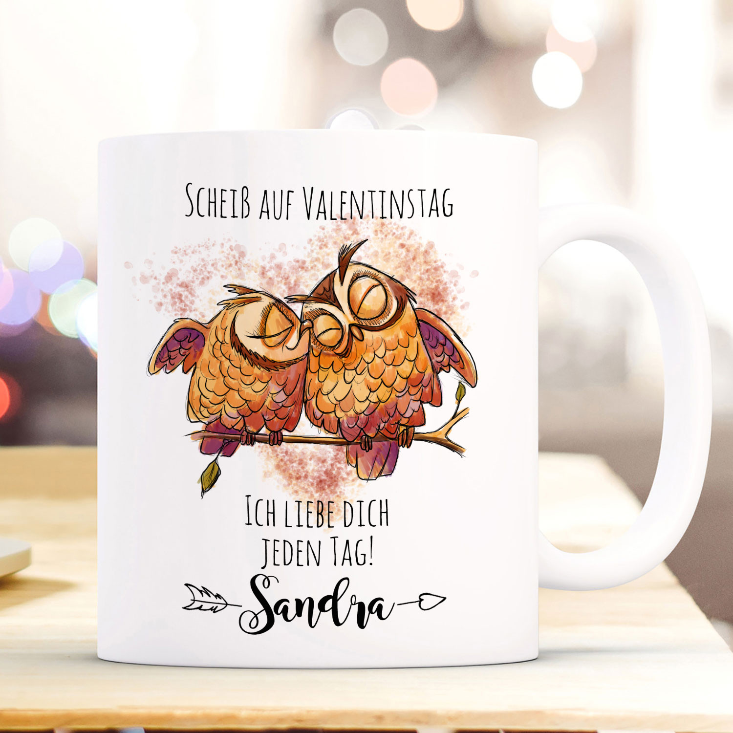 Tasse Becher Motiv Eulen Parchen Spruch Scheiss Auf