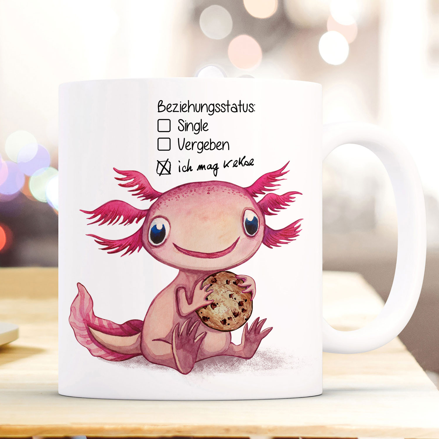 Tasse Becher Motiv Axolotl Spruch Beziehungsstatus Ich Mag Kekse