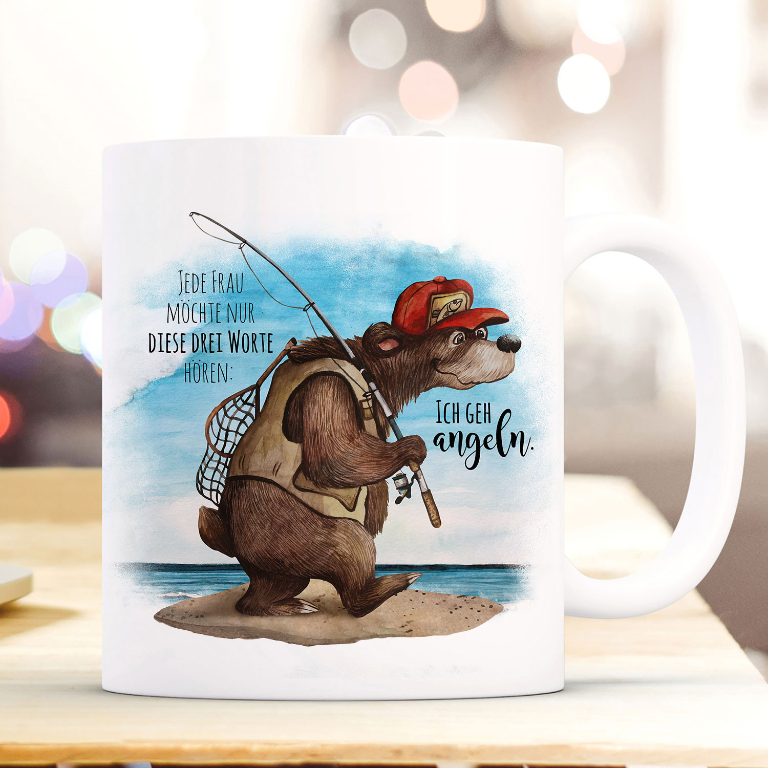 Tasse Becher Kaffeetasse Angeler Bär Angel Spruch Ich gehe angeln