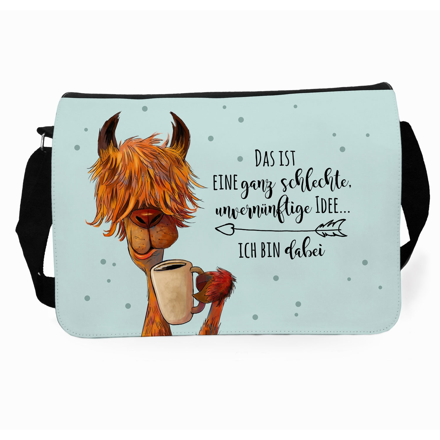 Schultertasche Umhangetasche Schultasche Tasche Mit Lama Und Spruch Eine Ganz Schlechte Idee Ich Bin Dabei Tsu39 Wandtattoos Elfentur Tassen