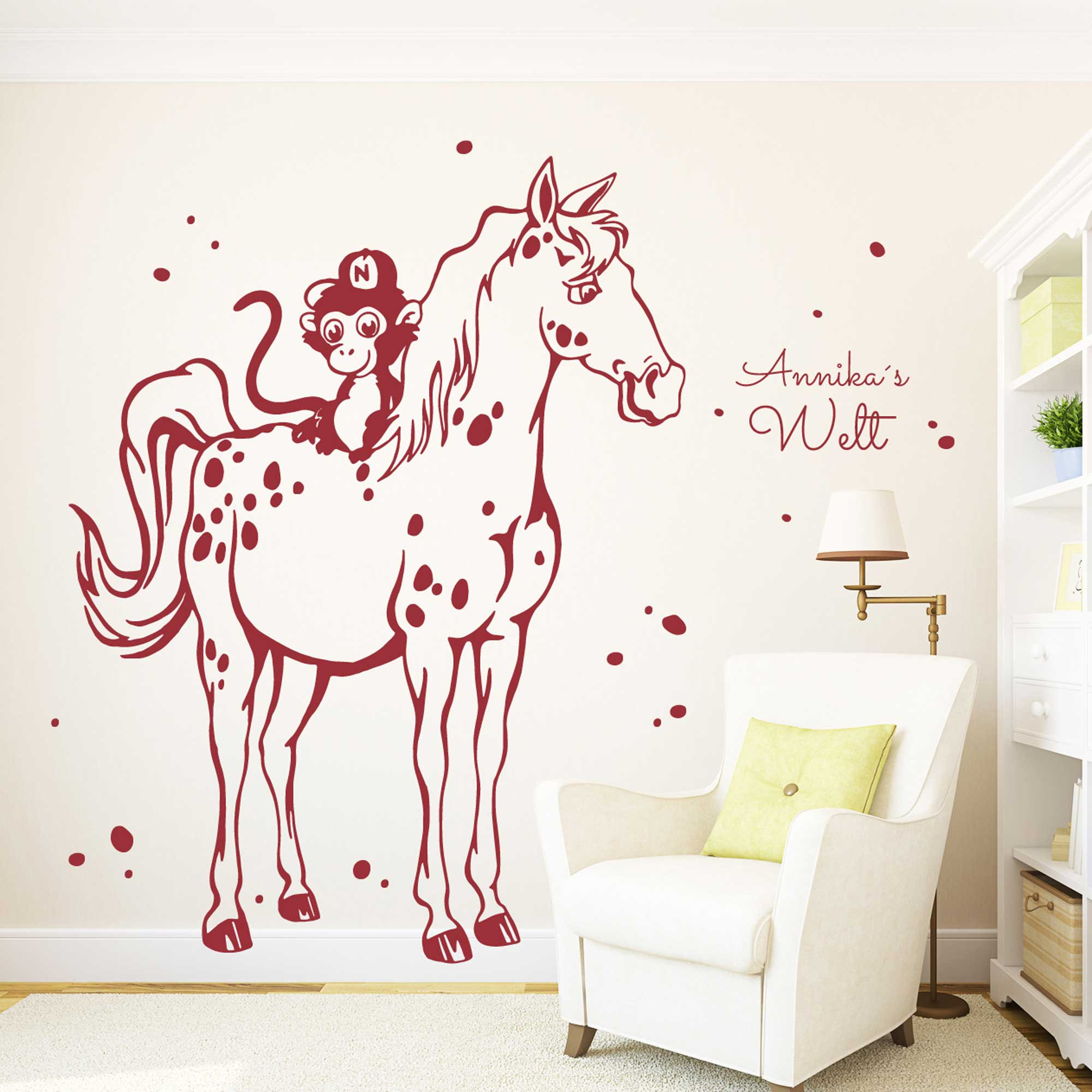 Wandtattoo Pferd Schimmel Kleiner Onkel Mit Affe Und Wunschnamen M1984 Wandtattoos Elfentur Tassen