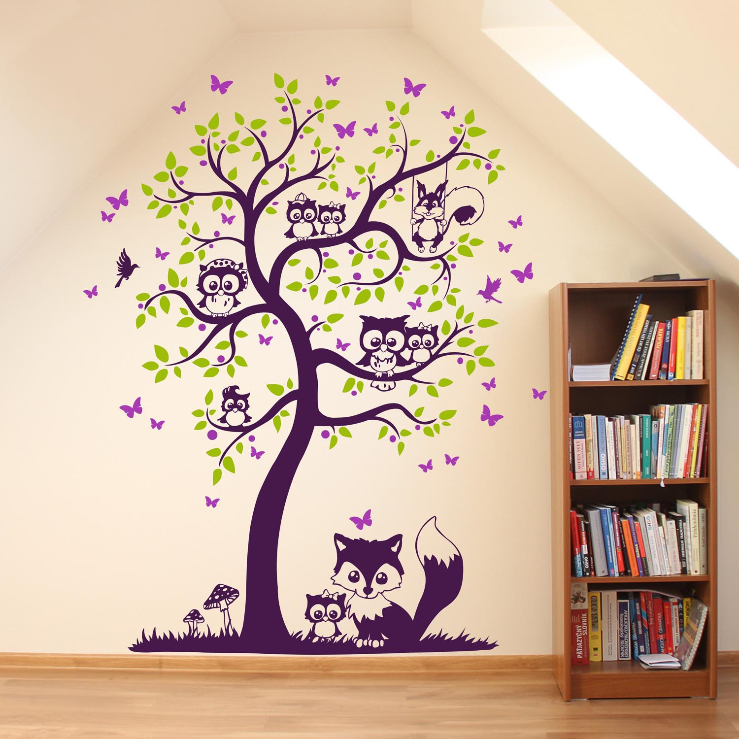 Wandtattoo Baum mit Eulen Eichhörnchen Fuchs und