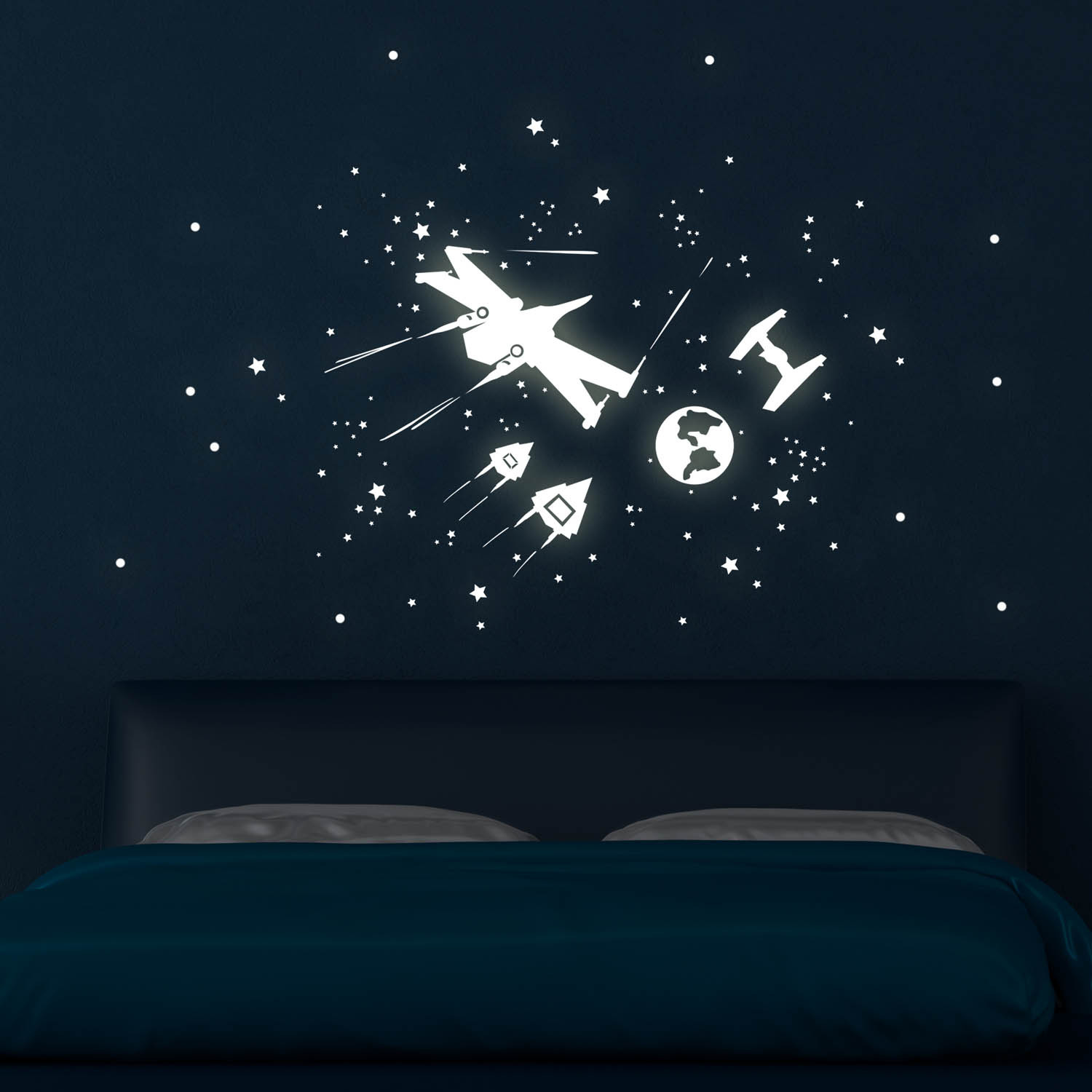 Sternenflotte Wandtattoos Weltraum Elfentür, Punkte Sterne M1747 und Tassen Weltall Sterne ~ Raumschiffe mit Wandtattoo fluoreszierend Leuchtsticker