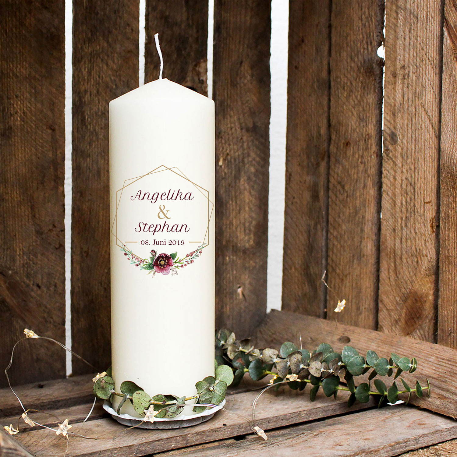 Hochzeitskerze Kerze zur Hochzeit Trauung Traukerze Vermählung Rahmen