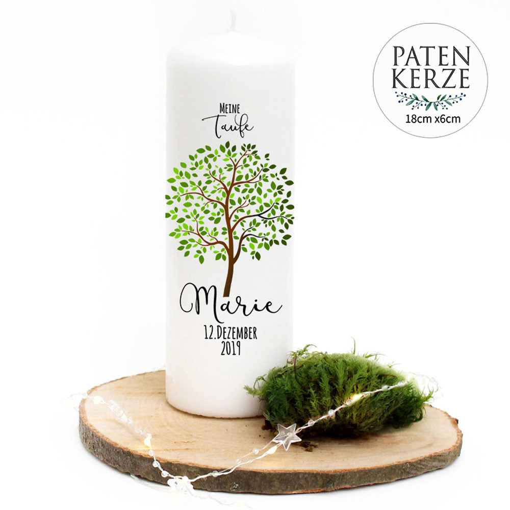 Taufkerze Kerze zur Taufe Lebensbaum Baum Wunschname