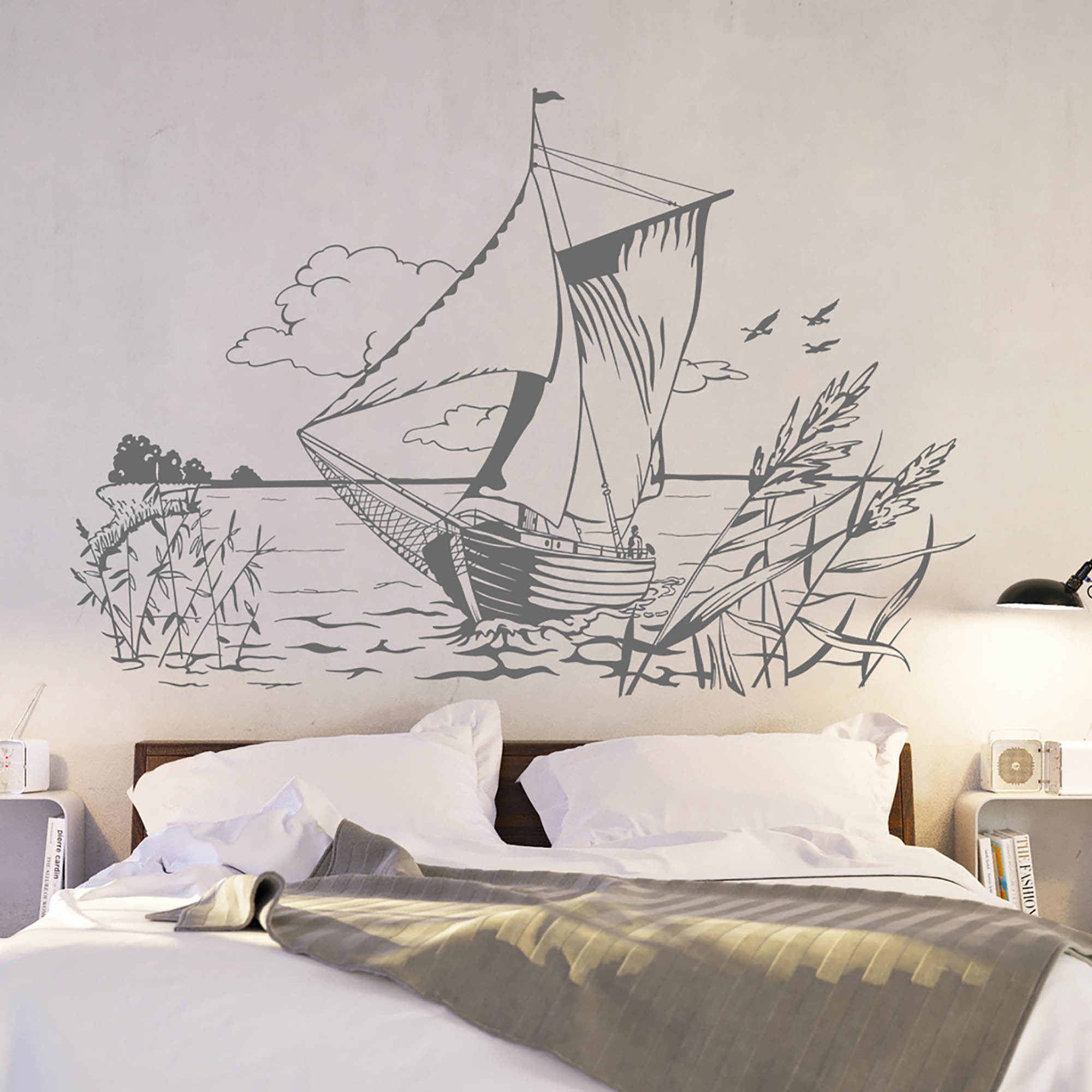 wandtattoo maritim Wandtattoo Zeese Zeesenboot Schiff Segler Küste Meer Schilf M1451