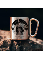 Campingbecher Edelstahl mit Karabiner Tasse Becher Kaffeebecher Camping Stille Natur lautes Herz mit Bergseemotiv cb01