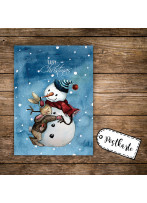 A6 Weihnachtskarte Postkarte Weihnachten Print Schneemann Hase & Spruch Happy Christmas pk114