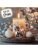 Rub ons RubOn Rubons Sticker Aufkleber DIY Teelichter selbst gestalten Windlicht Ostern Easter Reh Häschen Waschbär Fuchs Baum rb19