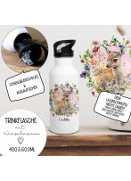 Trinkflasche Edelstahl Trinkbecher Tiere Waldtiere Blumenkranz Fuchs Reh Hase Eule Bär & Wunschnamen Silikonmundstück Strohhalm Bundle93 trk20 trk21 trk22 trk23 trk24 trk25
