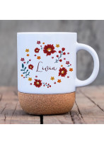 Tasse Becher Keramiktasse mit Kork Korktasse Blumen flowers retro boho mit Wunschname Name Kaffeepott Kaffeebecher Kaffeetasse Geschenk tsk12