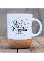 Tasse Becher Keramiktasse mit Kork Korktasse Punkte Spruch Glück dich als Freudin zu haben Kaffeepott Kaffeebecher Kaffeetasse Geschenk tsk15