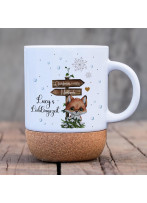 Tasse Becher Keramiktasse mit Kork Korktasse Winter Weihnachten Fuchs Schild Wunschname Name Lieblingszeit Weihnachtstasse Kaffeebecher Kaffeetasse Geschenk tsk21
