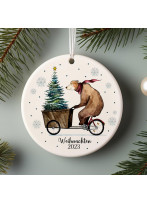 Weihnachtskugel Weihnachtsschmuck Keramik Baumanhänger Weihnachten Bär auf Fahrrad Tannenbaum Weihnachtsbaum Baumkugel Tiere Geschenk wkp55