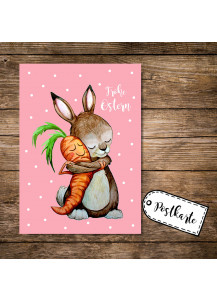 A6 Postkarte Grußkarte Karte Print Illustration Hase und Möhre mit Spruch Frohe Ostern pk84