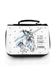 Waschtasche Kosmetiktasche Einhorn mit Punkte und Spruch Sei immer du selbst... wt071